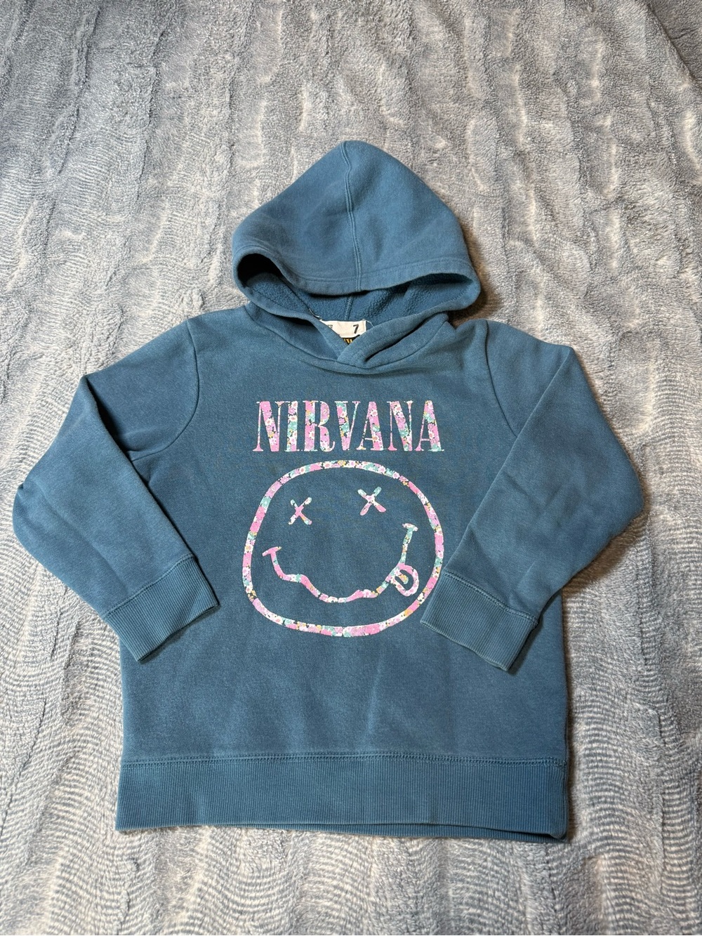 NIRVANA Teal Kids Hoodie with Floral Smiley Graphic